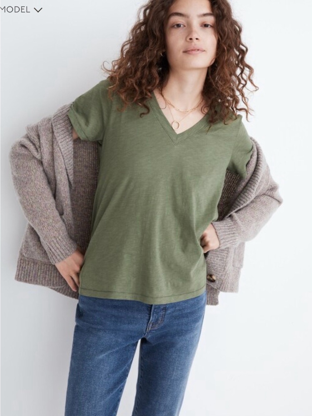 Madewell Whisper Cotton V-Neck Tee | XS | Faded Palm